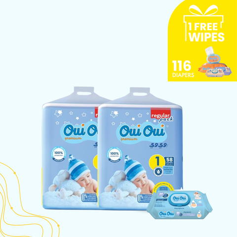2 Regular Packs -Size 1+ 1 wipes