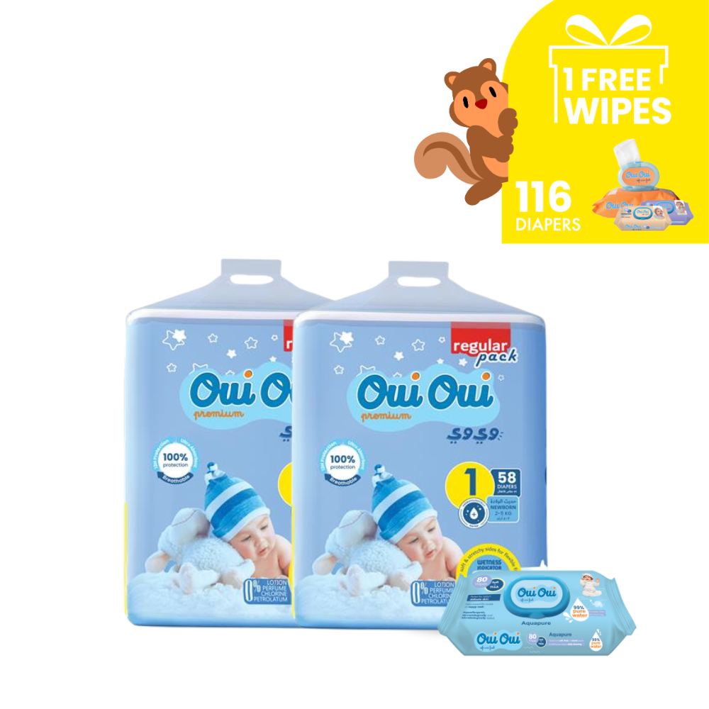 2 Regular Packs -Size 1+ 1 wipes