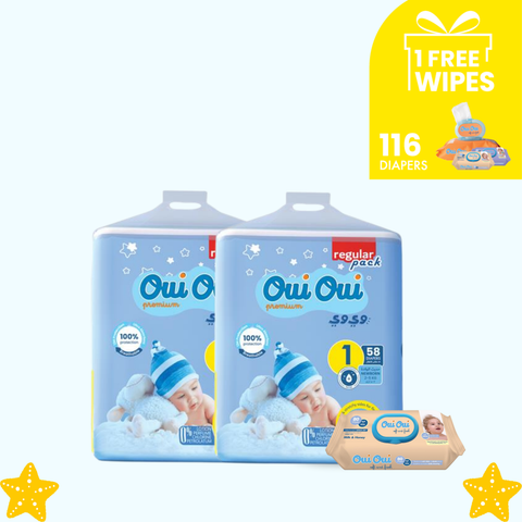 2 Regular Packs -Size 1+ 1 wipes
