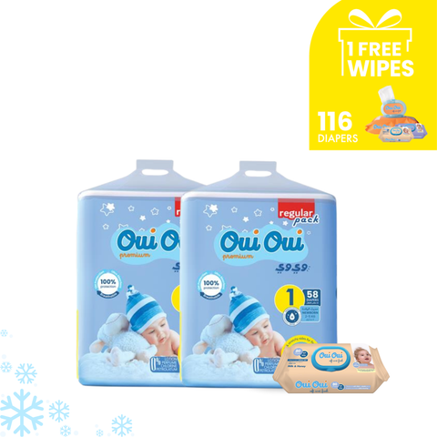 2 Regular Packs -Size 1+ 1 wipes