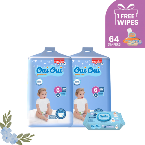 2 Regular Packs -Size 6+ 1 wipes